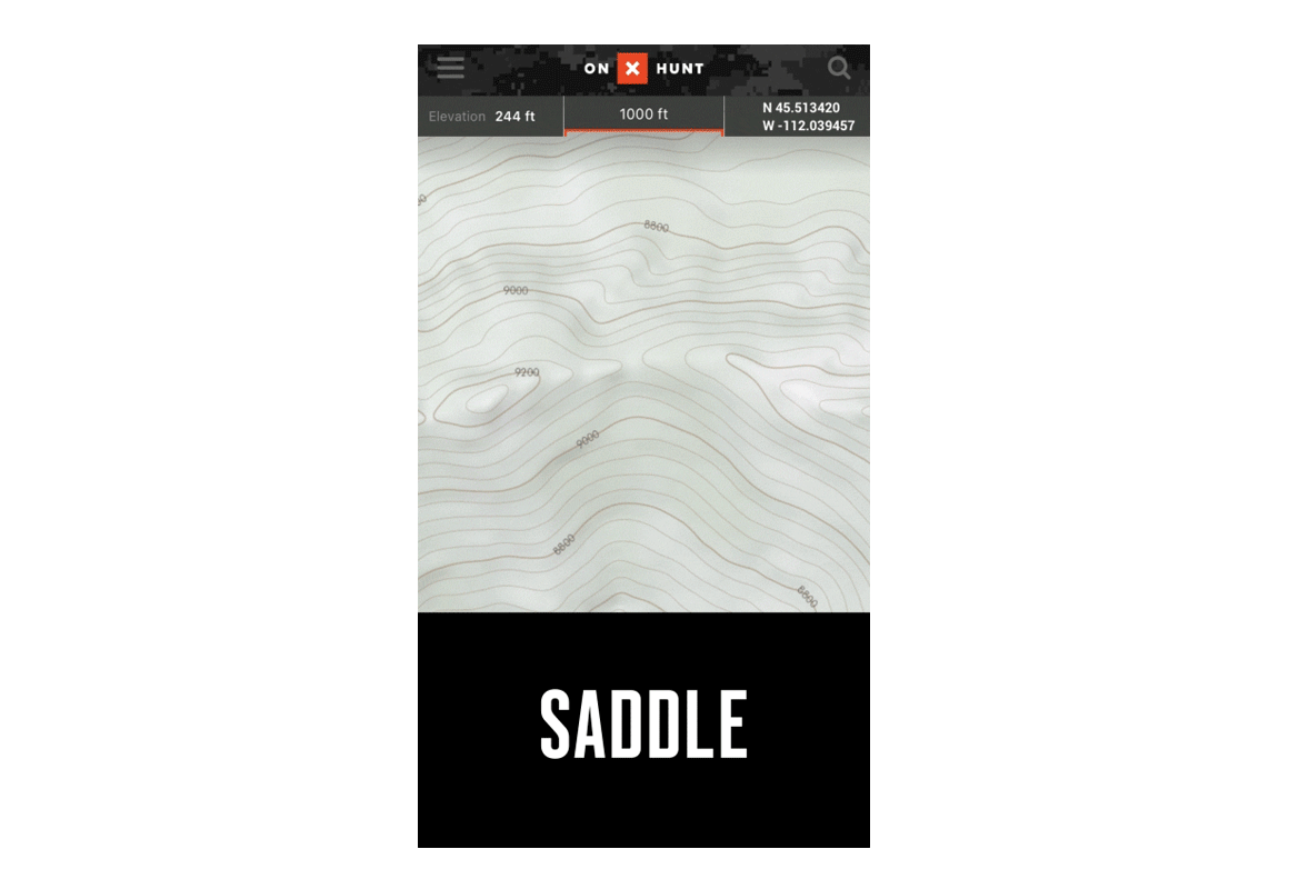 Topo map saddle A gif showing what a saddle looks like on a topographic map.